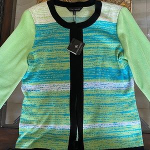 Ming Wang green, blue, and black sweater